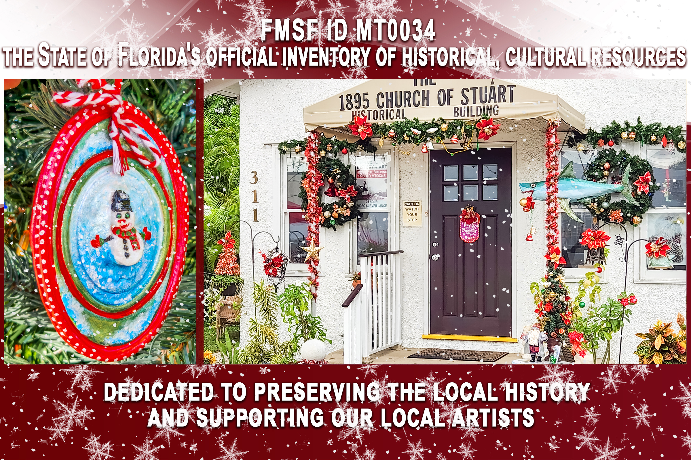 Holiday Season Fine Art Sale at The 1895 Church of StuArt, the oldest church building located in what is now Martin County, Florida. Supporting Local History and Art. Historical Preservation, the City of Stuart, Martin County, Florida. Historical Building Tour